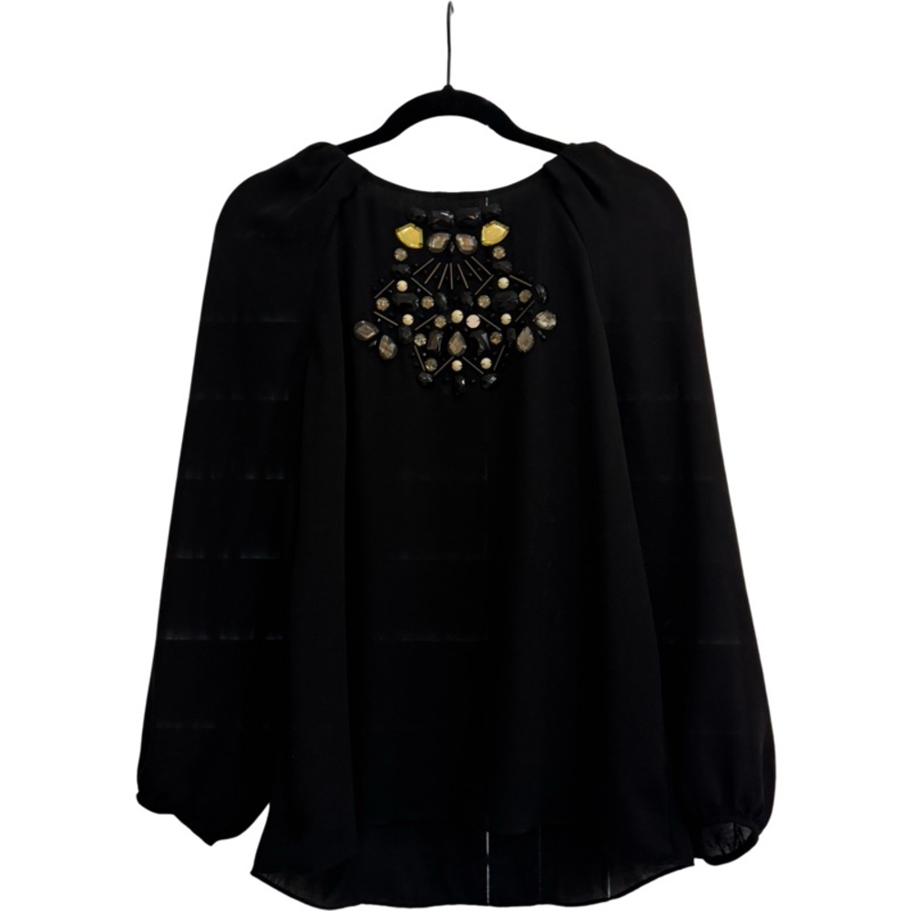 Zara Black Long Sleeve Embellished Blouse